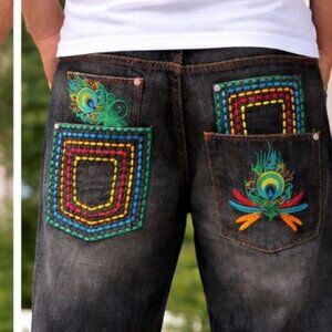 COOGI Dark Wash Black Embroidered Cotton Jean Shorts 36 NWT